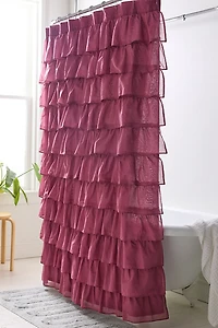 Waterfall Ruffle Cotton Voile Shower Curtain