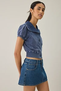 BDG Library Flirt Knit Short Sleeve Button-Down Top