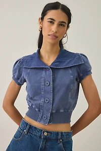 BDG Library Flirt Knit Short Sleeve Button-Down Top
