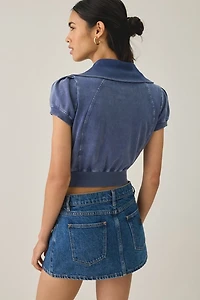 BDG Library Flirt Knit Short Sleeve Button-Down Top