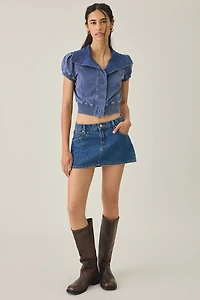 BDG Library Flirt Knit Short Sleeve Button-Down Top