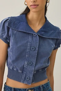 BDG Library Flirt Knit Short Sleeve Button-Down Top