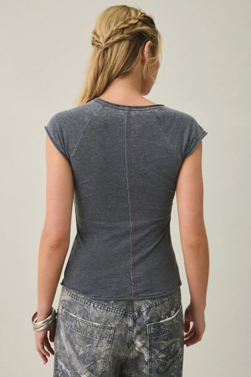 BDG Ivy Raglan Short Sleeve Henley Tee