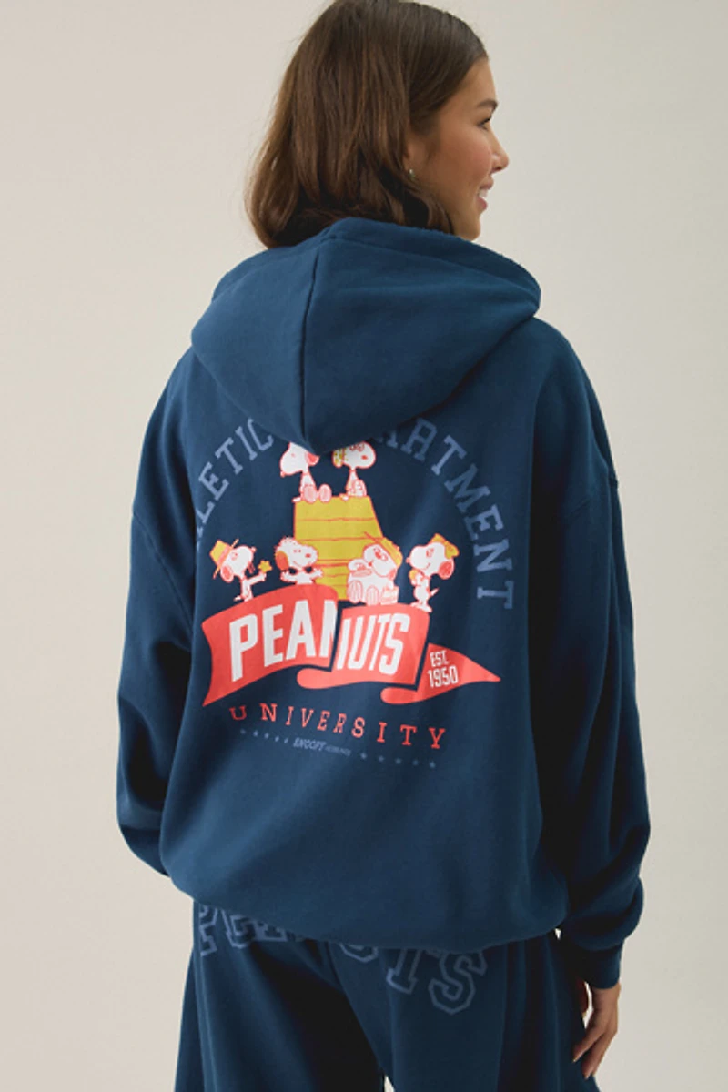 Peanuts University Graphic Oversized Zip-Up Hoodie Sweatshirt