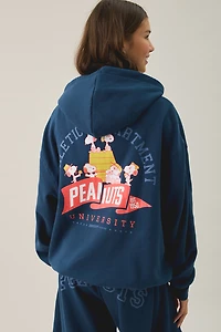 Peanuts University Graphic Oversized Zip-Up Hoodie Sweatshirt