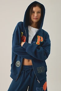 Peanuts University Graphic Oversized Zip-Up Hoodie Sweatshirt