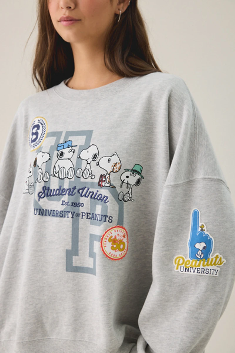 Peanuts University Graphic Oversized Crew Neck Pullover