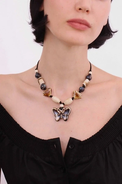Velvet Luna Ceramic Butterfly Suede Necklace