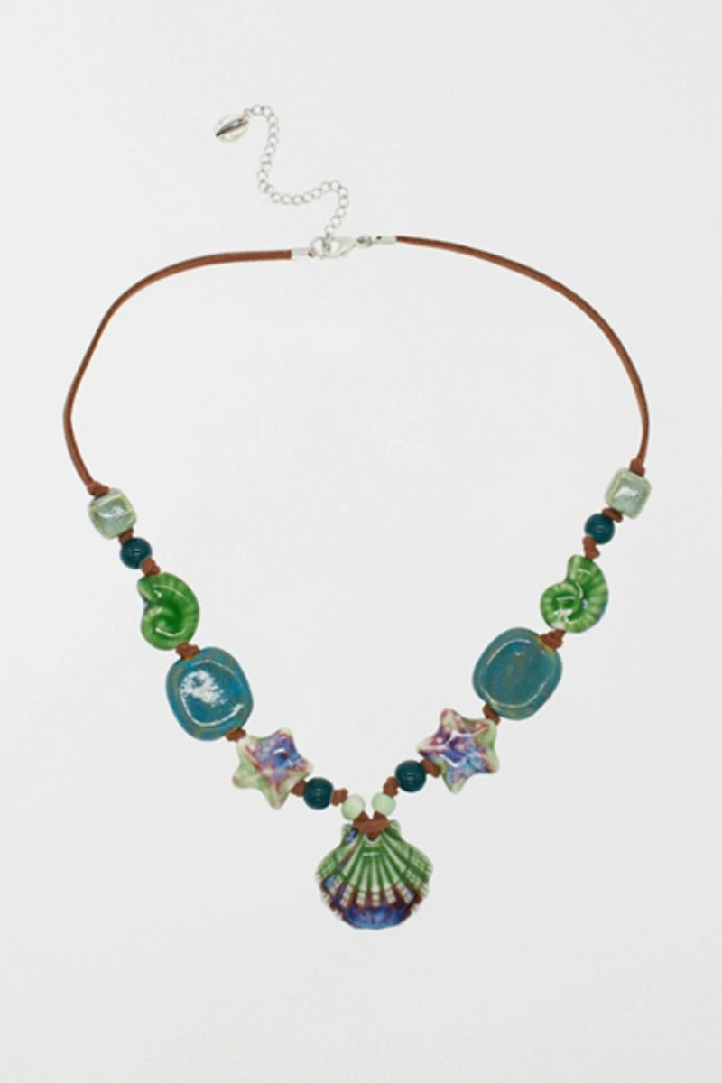 Velvet Luna Ceramic Seashell Suede Cord Necklace