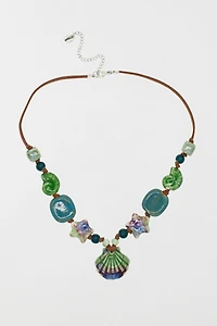 Velvet Luna Ceramic Seashell Suede Cord Necklace