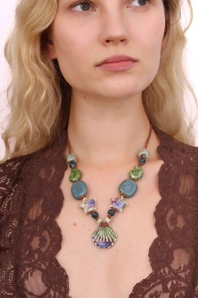 Velvet Luna Ceramic Seashell Suede Cord Necklace