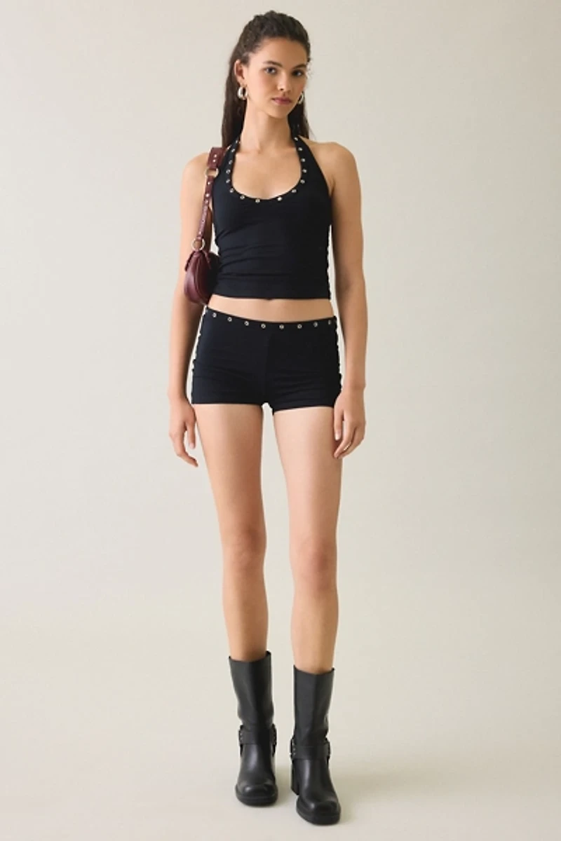 Motel Jungo Silver Eyelet Trim Halter Top