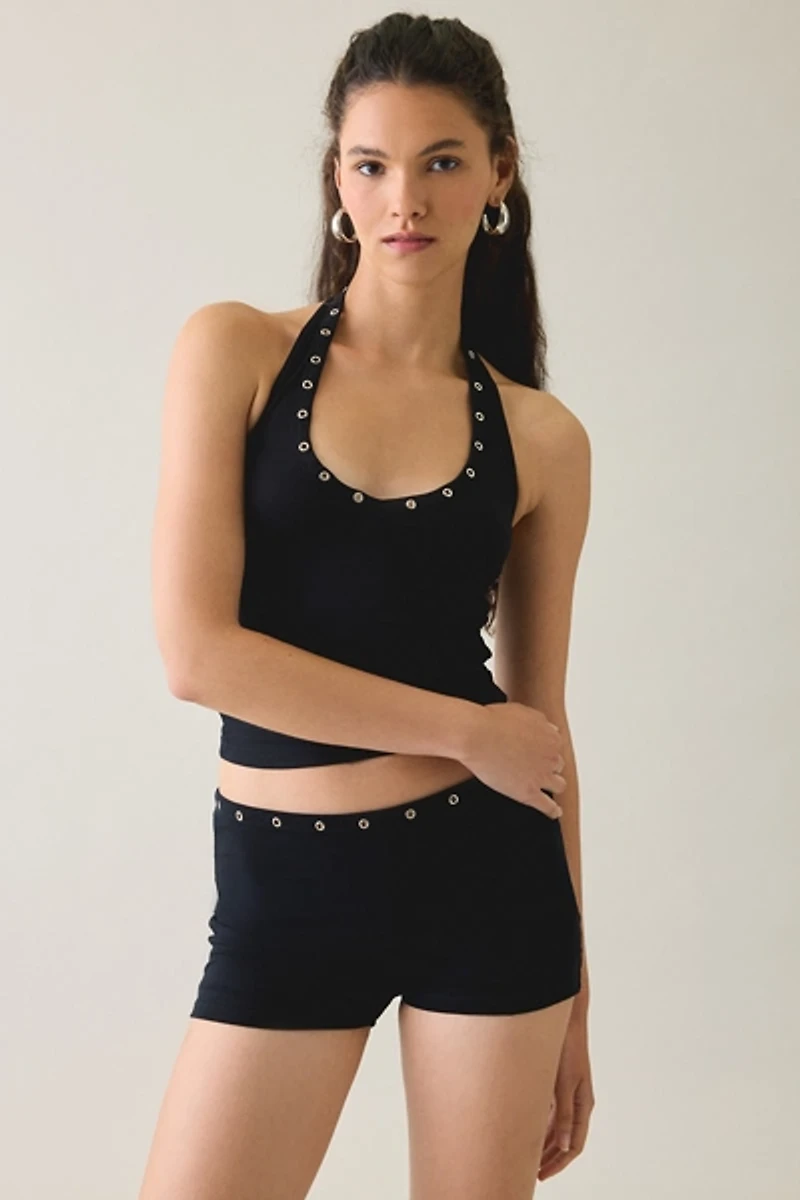 Motel Jungo Silver Eyelet Trim Halter Top