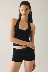 Motel Jungo Silver Eyelet Trim Halter Top