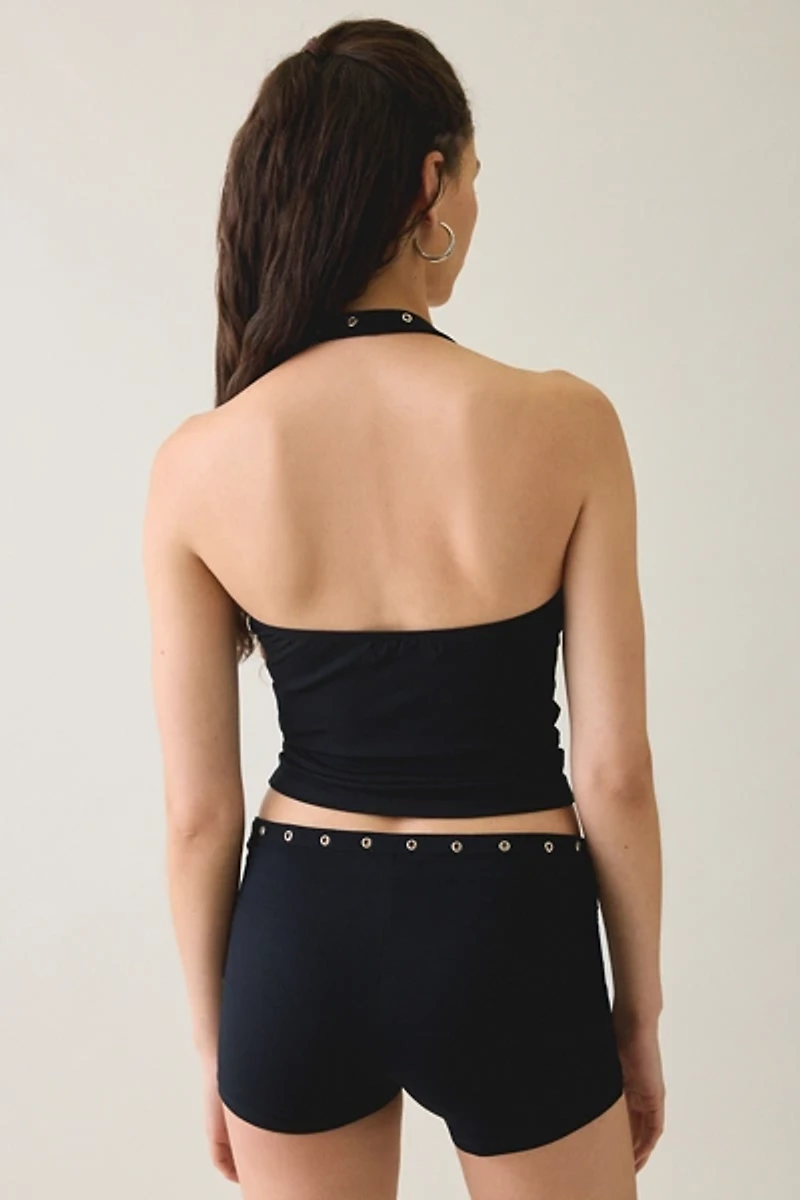 Motel Jungo Silver Eyelet Trim Halter Top