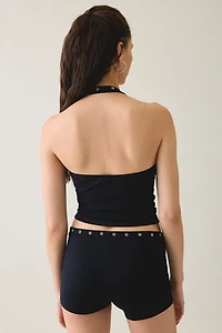 Motel Jungo Silver Eyelet Trim Halter Top