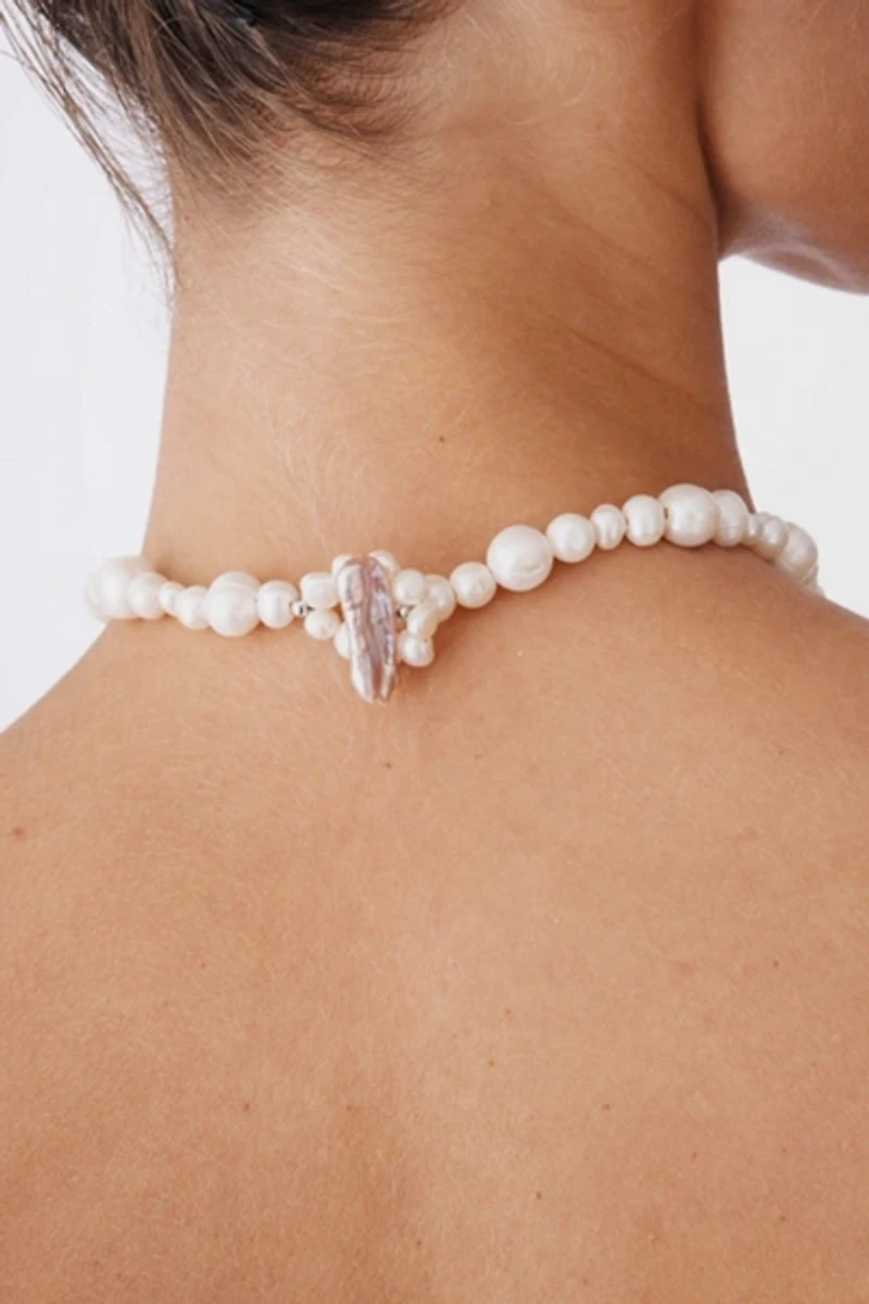 Velvet Luna Natural Pearl Statement Necklace With Seashell Pendant
