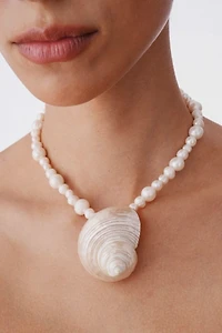 Velvet Luna Natural Pearl Statement Necklace With Seashell Pendant
