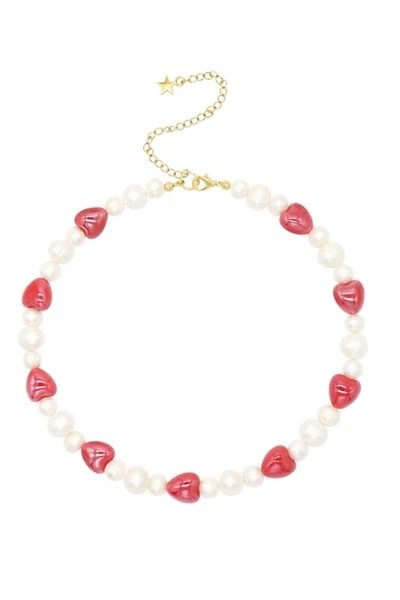 Velvet Luna Pearl Choker With Ceramic Hearts