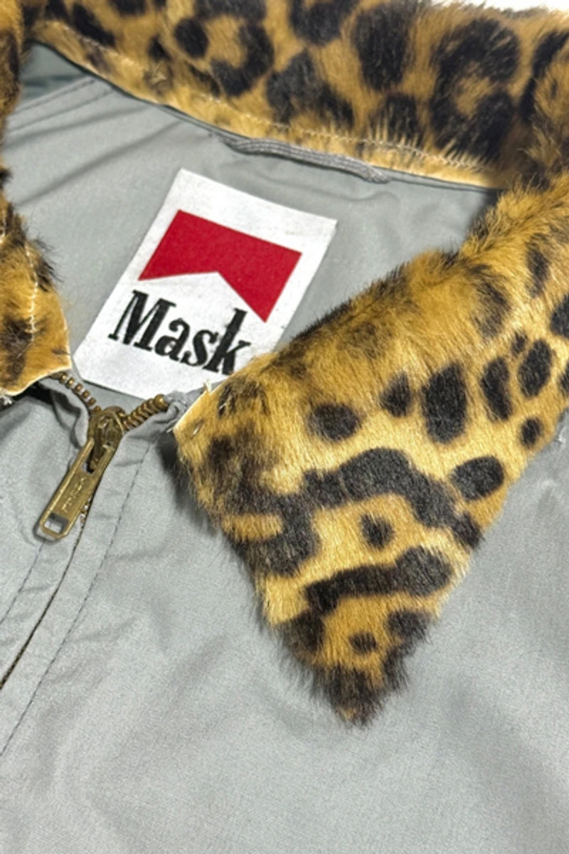 Vintage 1970's Mask Cropped Felix The Cat Leopard Print Fur Collar Patched Racing Jacket