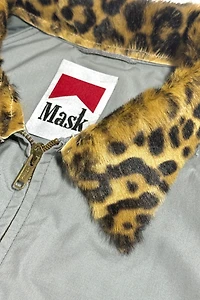 Vintage 1970's Mask Cropped Felix The Cat Leopard Print Fur Collar Patched Racing Jacket