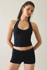 Motel Kendo Silver Eyelet Trim Hot Pants