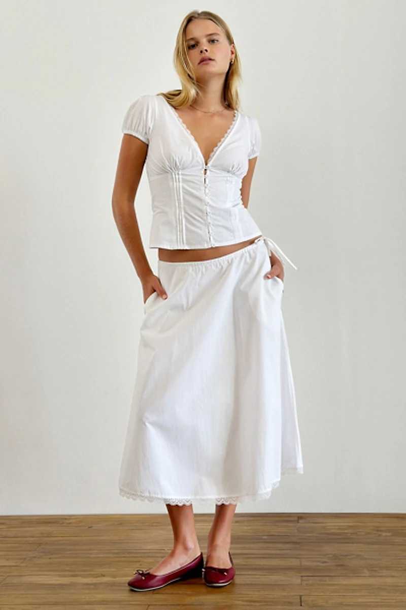 Motel Ilias Lace Trim Puff Sleeve Corset Top