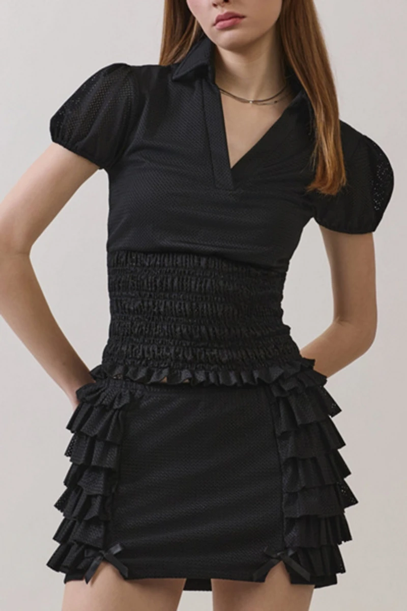 Personal Code Tyra Smocked Short Sleeve Jersey Top