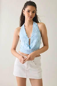 Motel Yukari Jacquard Lace Plunging Cowl Halter Top