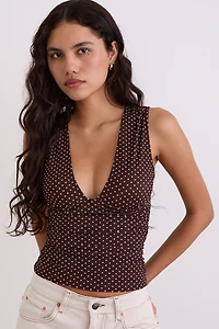 Motel Lycia Polka Dot Plunge V-Neck Sleeveless Top