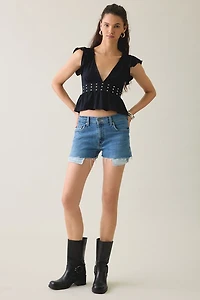 Motel Leisma Plunging Studded Frill Peplum Top