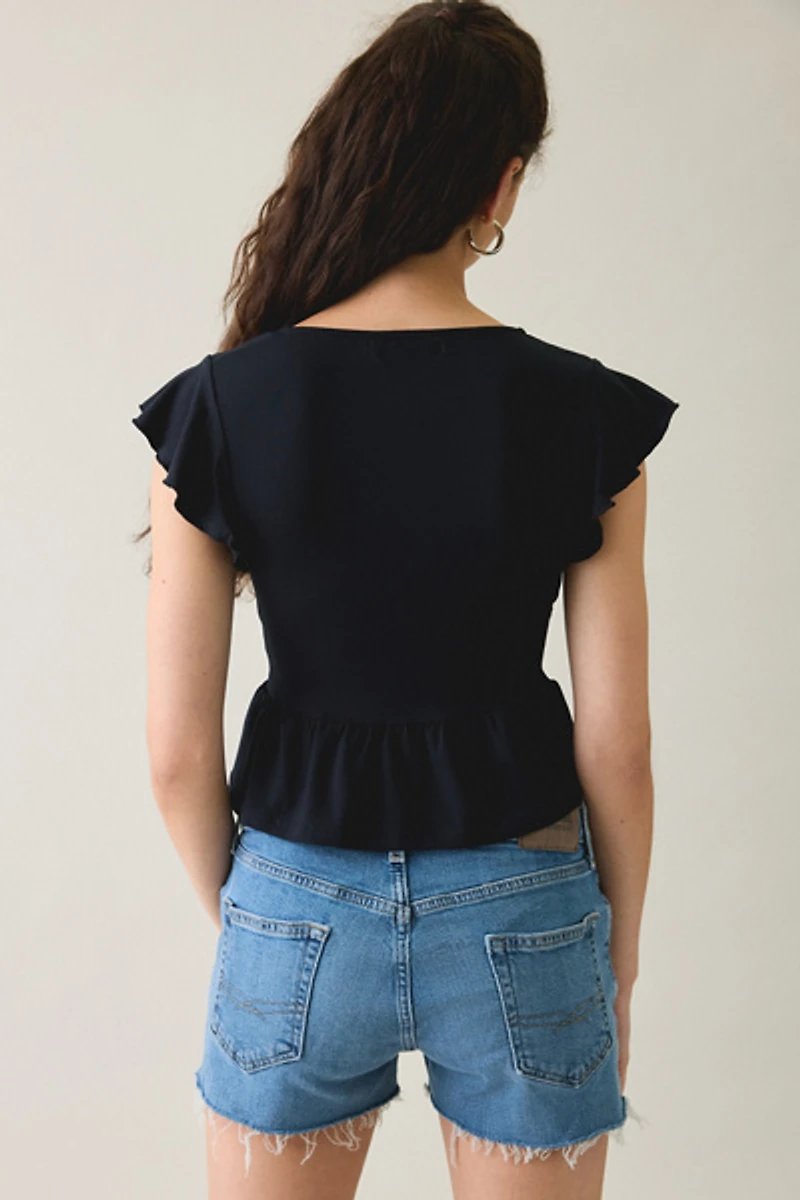 Motel Leisma Plunging Studded Frill Peplum Top