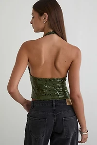 Motel Cosio Plunging Sequin Halter Neck Top