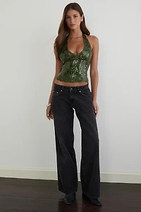 Motel Cosio Plunging Sequin Halter Neck Top