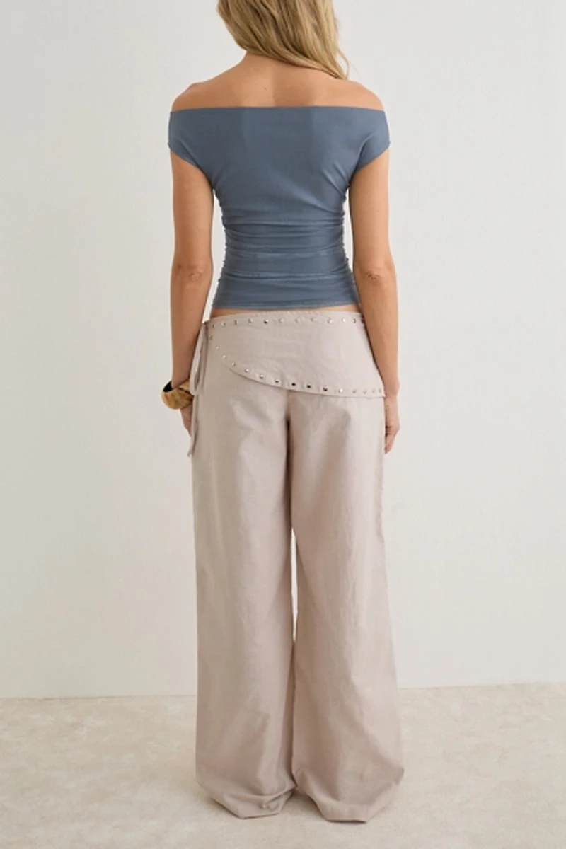 Motel Doka Studded Scarf Detail Low-Rise Wide Leg Pants