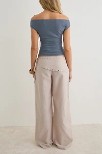 Motel Doka Studded Scarf Detail Low-Rise Wide Leg Pants