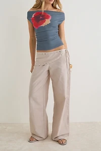Motel Doka Studded Scarf Detail Low-Rise Wide Leg Pants