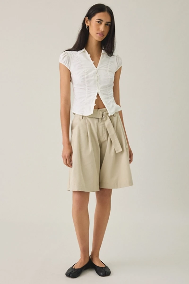 Motel Niso Pleated Wide Leg Longline Shorts