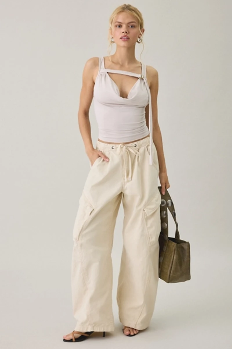 Motel Sandia Buckle Strap Plunging Cowl Neck Tank Top