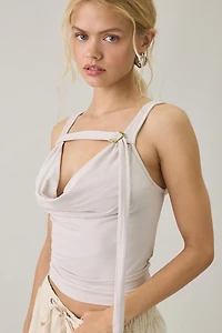 Motel Sandia Buckle Strap Plunging Cowl Neck Tank Top