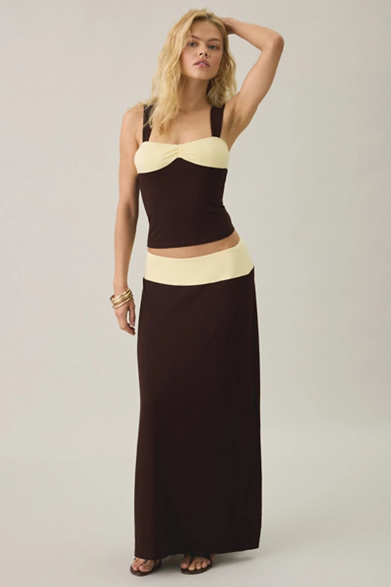 Motel Lurie Colorblock Pinch-Front Cropped Tank Top