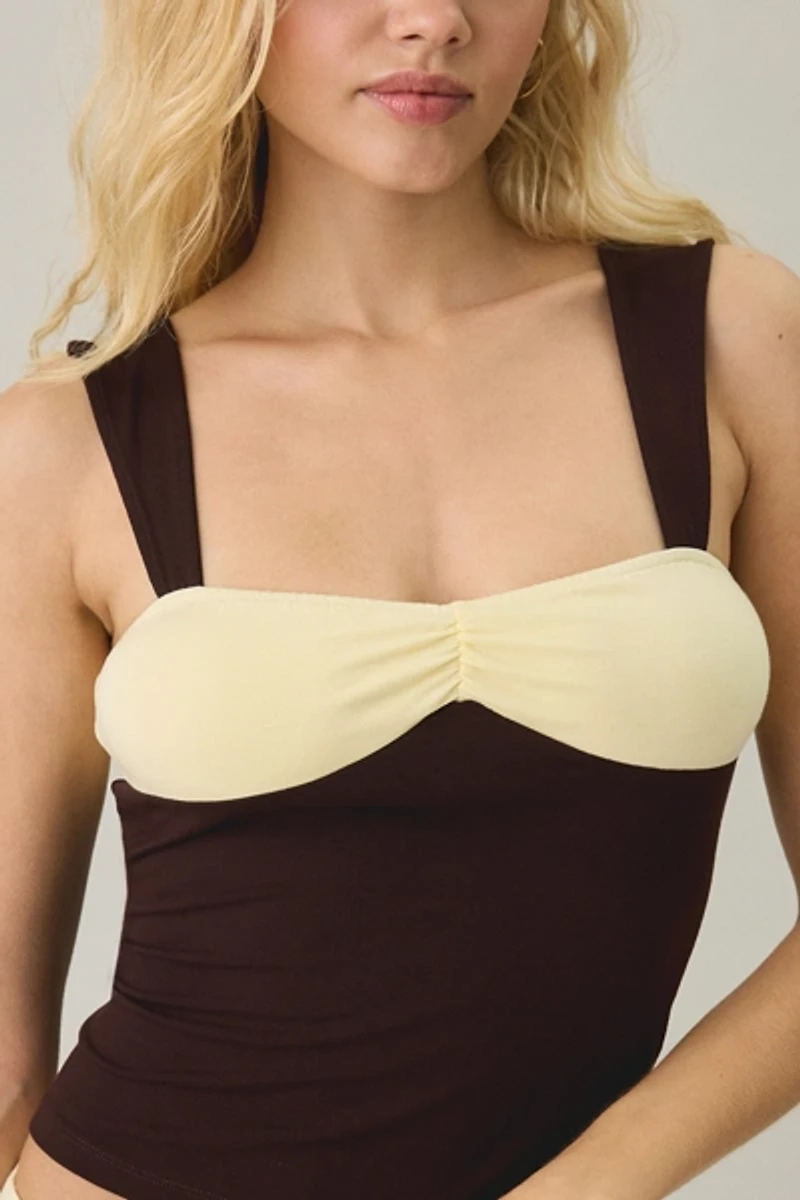 Motel Lurie Colorblock Pinch-Front Cropped Tank Top