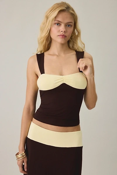 Motel Lurie Colorblock Pinch-Front Cropped Tank Top