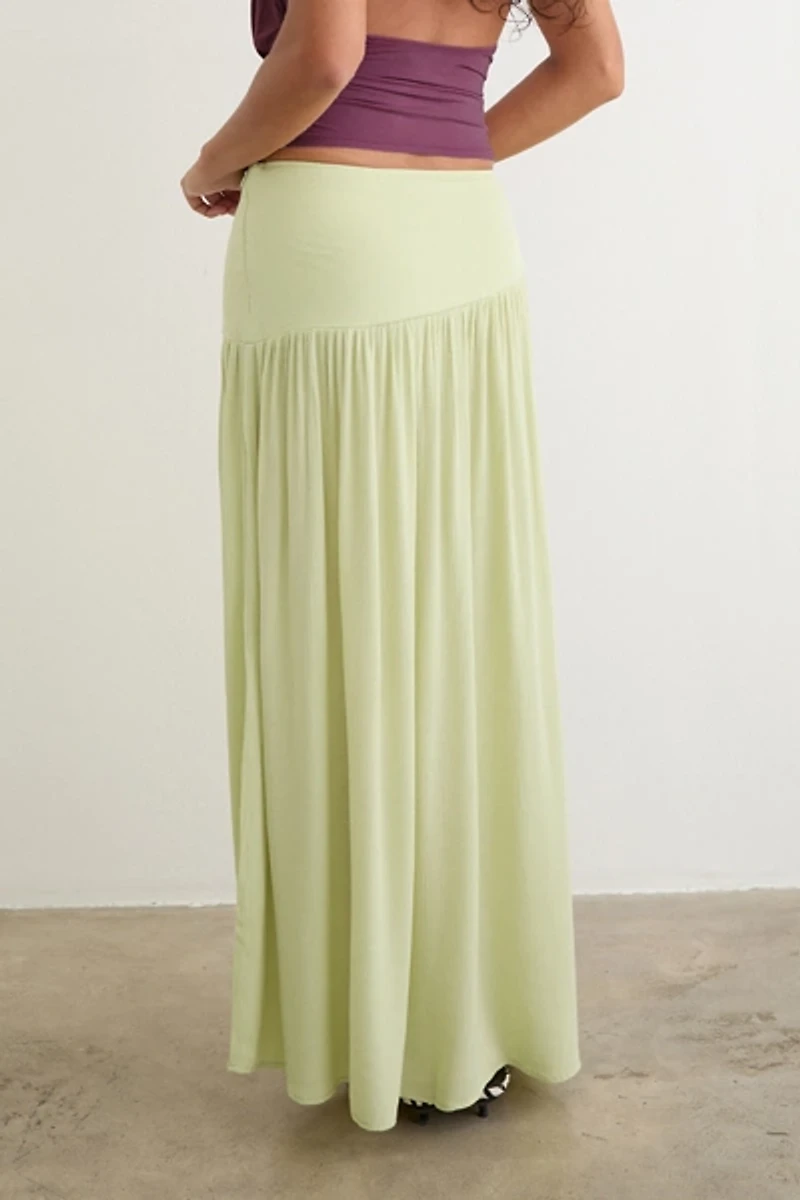 Motel Fang Semi-Sheer Asymmetric Drop Waist Maxi Skirt