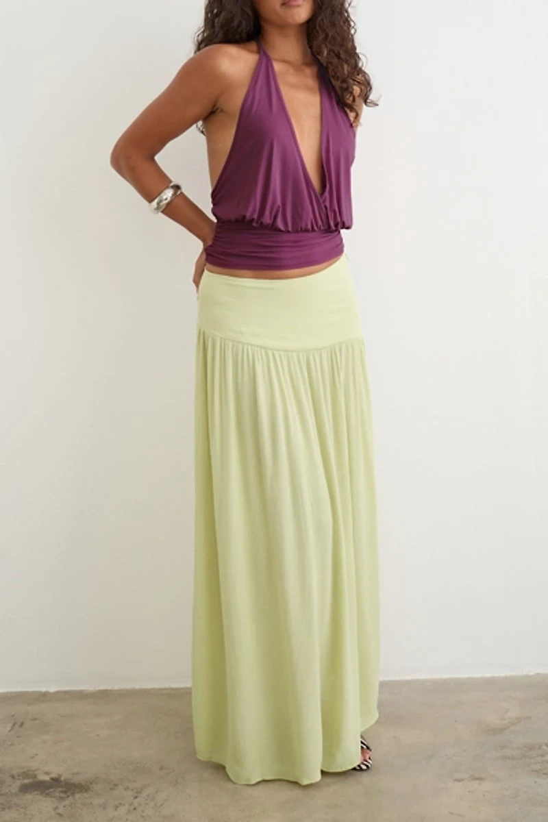 Motel Fang Semi-Sheer Asymmetric Drop Waist Maxi Skirt