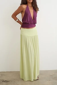 Motel Fang Semi-Sheer Asymmetric Drop Waist Maxi Skirt
