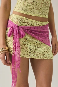 Motel Sirna Sheer Scarf Tie Low-Rise Sequin Lace Mini Skirt