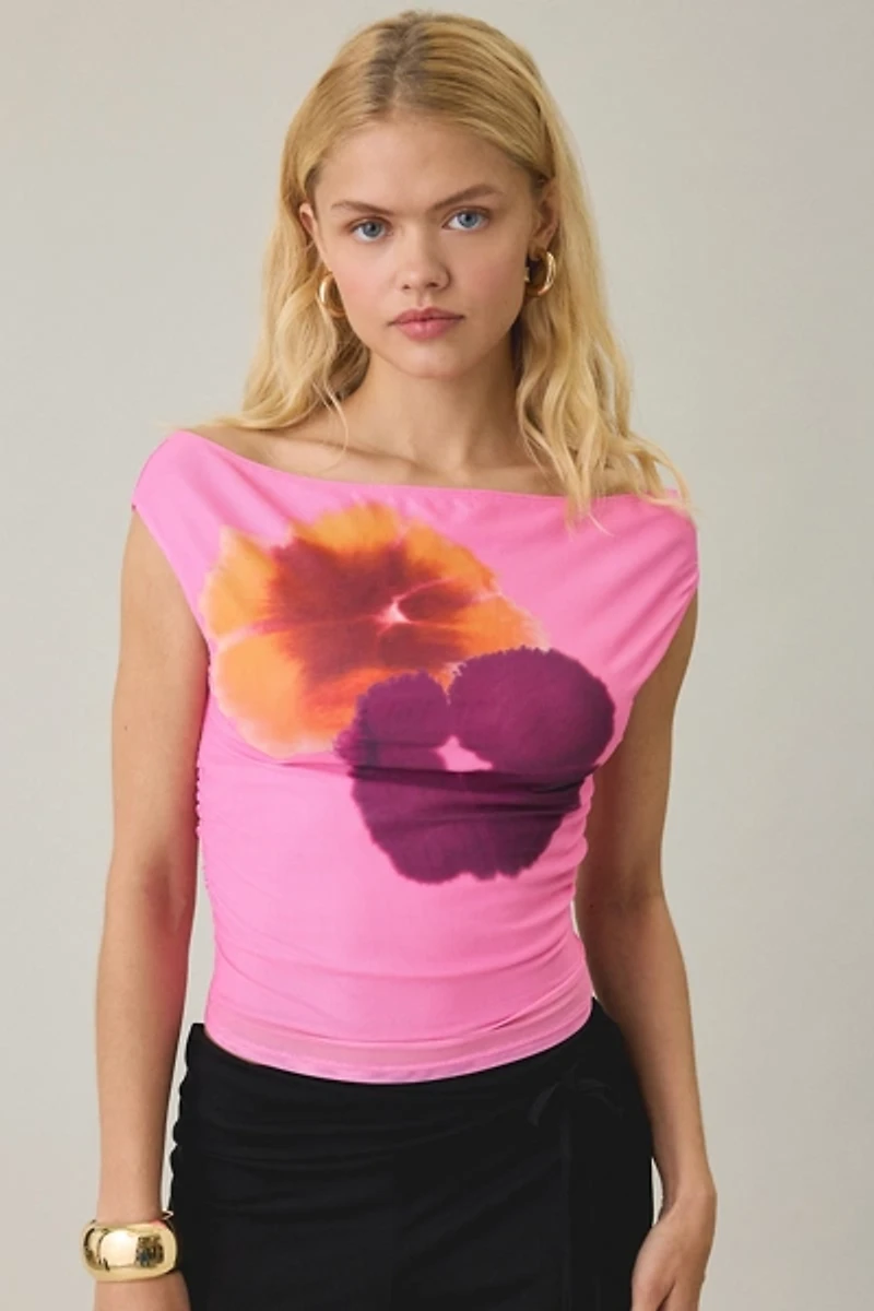 Motel Bisik Petal Mesh Off-The-Shoulder Top