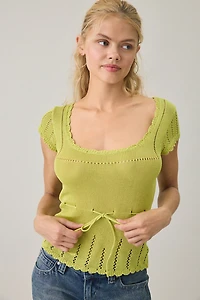 Motel Doma Pointelle Knit Tie-Front Top