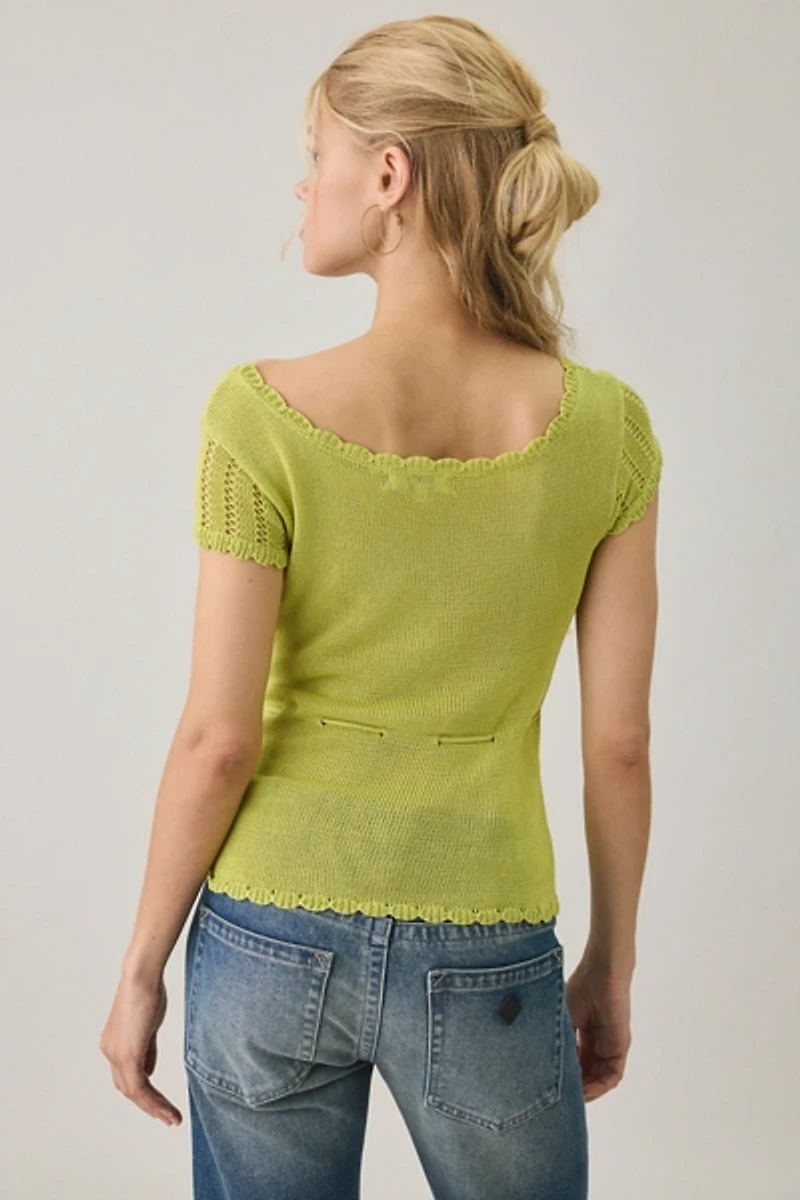 Motel Doma Pointelle Knit Tie-Front Top